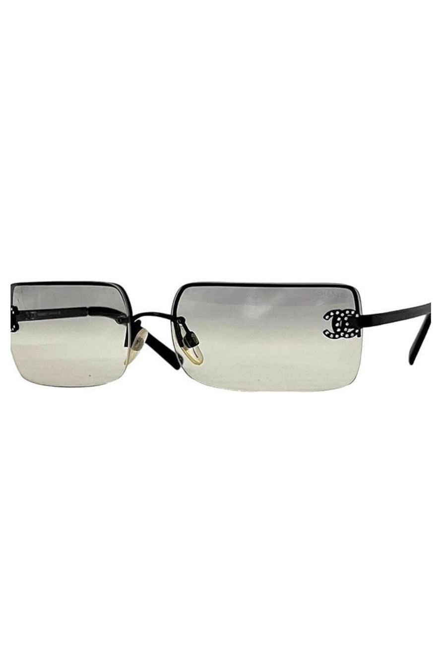 Chanel Sunglasses CC Logo Metal Acetate Clear Side Eyewear Square Vintage